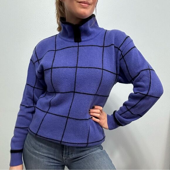 Neiman Marcus Cobalt Blue Window-pain Cashmere Turtleneck Sweater Sz S Bow - Picture 4 of 10